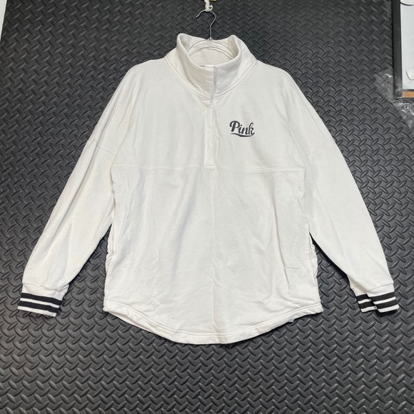 Pink Pom Pom Sweaters - PINK Victoria Secret White Black Full Zip Up Sweater Casual Wear Women's Size M